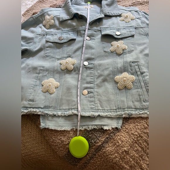 POL Blue Jean Jacket with Floral Design with Pearl accents - Picture 10 of 10